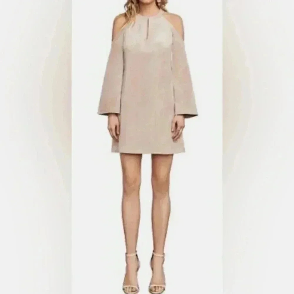 NWT BCBGMAXAZRIA XXS LAGUNA FAUX-SUEDE COLD-SHOULDER SHIFT DRESS BARE PINK